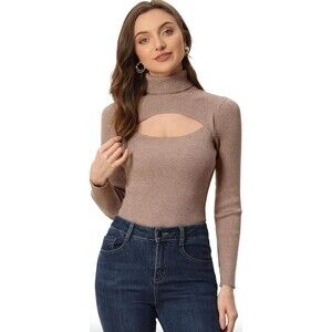 New Allegra K Women's Cut Out Sweater Top Turtleneck Long Sleeve Slim Fit, S